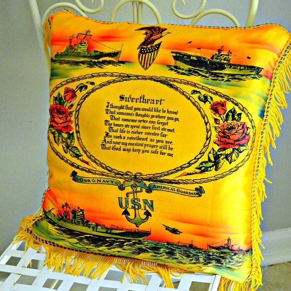 Vintage Other - Vintage 40s Navy Sweetheart Sovereign Throw Pillow